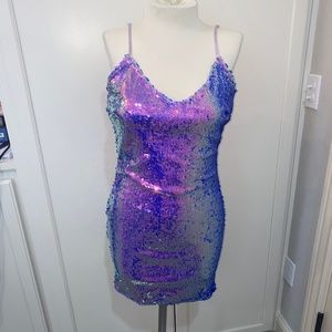 NWT Quii Lavender Sequin mermaid dress prom homecoming bachelorette size L